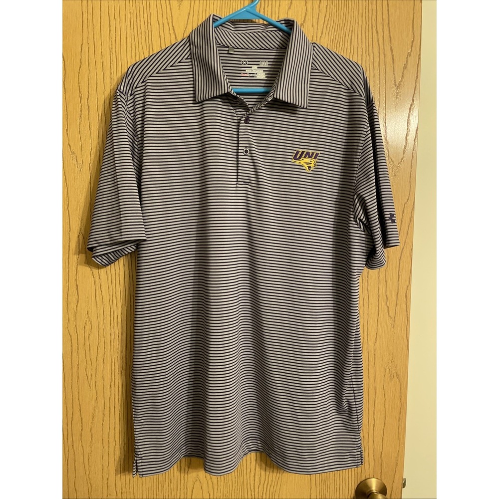 Men's Under‎ Armour Polo Shirt UNI Panthers Purple Gray Size Large